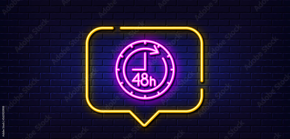 Neon light speech bubble. 48 hours line icon. Delivery service sign ...