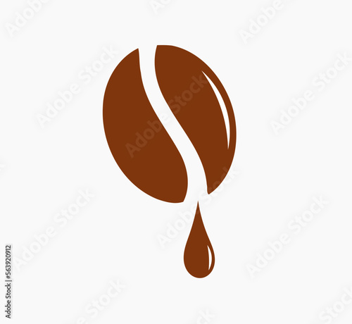 Coffee bean with coffee drop icon. Vector illustration.