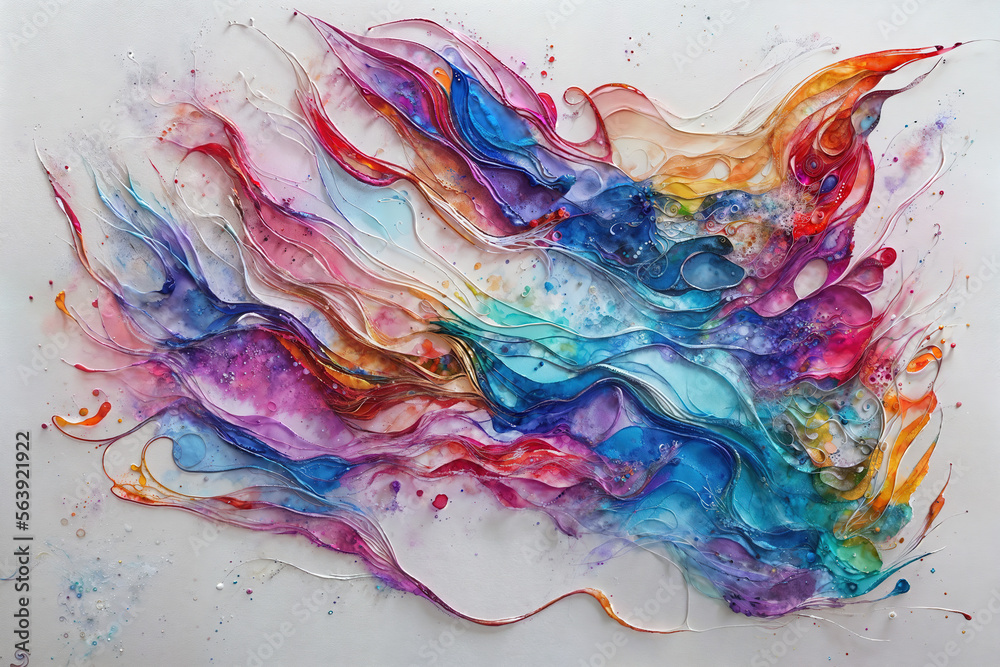 Colourful abstract painting on a white background, ink on parchment
