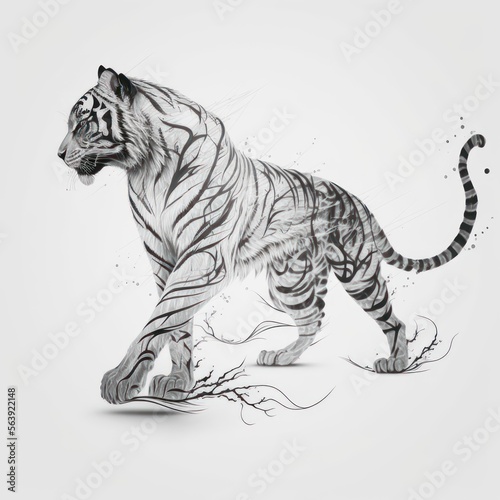 Powerful Minimal Tiger Design Tattoo - A High-Quality Black and White Line Art Sketch