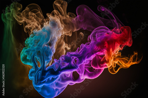 Smoke in various colors, blending and swirling together, a mixture of colors