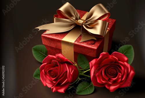 illustration  gift box and roses on Valentine s Day  image generated by AI