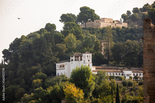 Architectural details of the Alhambra fortified palace complex and Granada city photo