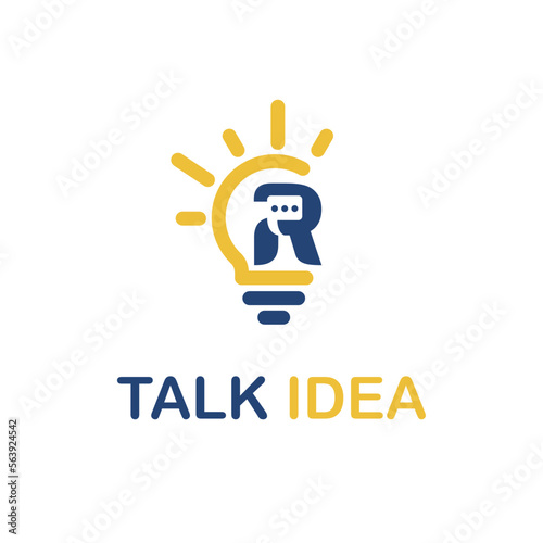 Initial R Letter with Light Bulb and Chat Icon for Innovative Technology Company Logo Idea Template	 photo