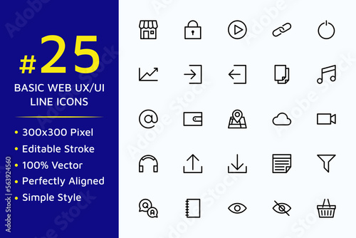 Set of basic web ux ui vector icons in line style design for website, app, ui, isolated on background. Editable stroke. Vector illustration. Set 2.
