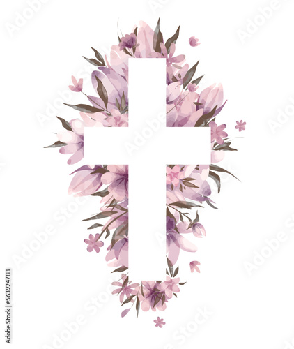 Vector Watercolor Easter cross clipart. Floral crosses illustration	
