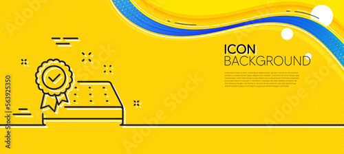 Mattress guarantee line icon. Abstract yellow background. Tested orthopedic pad sign. Breathable sleep bed symbol. Minimal mattress guarantee line icon. Wave banner concept. Vector