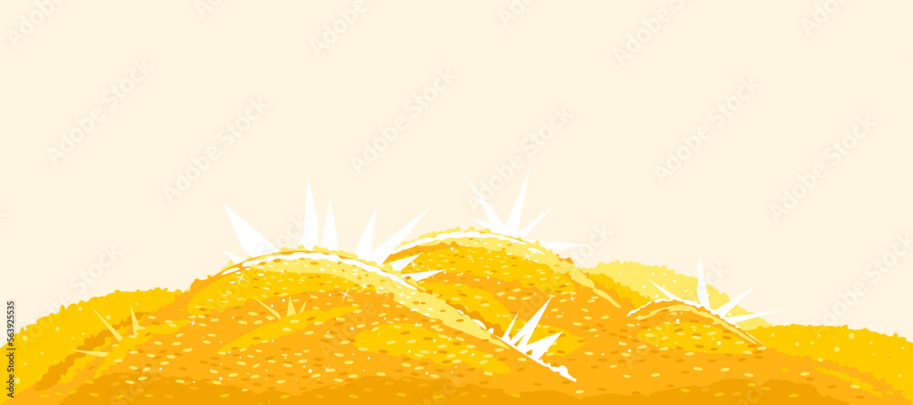 Heaps of gold coins, big bright treasure of gold coins with bright