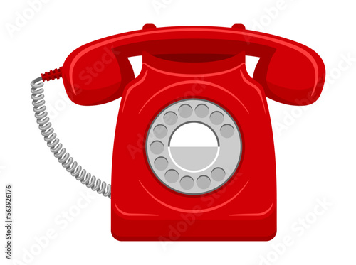 Old red phone on white background