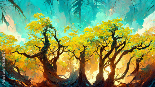 forest Mayan style tree sunlight illustration art Generative AI Content by Midjourney
