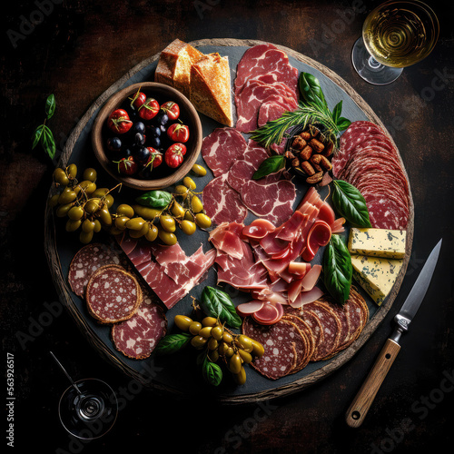 Charcuterie platter with fruit and cheese