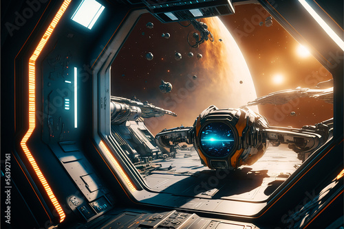 Fototapeta Naklejka Na Ścianę i Meble -  futuristic space war background. Generative AI