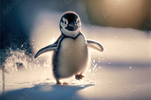 Fototapeta Portrait of a penguin in a snowy landscape