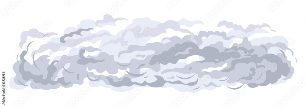 Clouds of gray smoke creep across the ground in front view isolated, poor visibility in smoky air, evaporation of toxic substances, smoke during a fire cartoon clipart