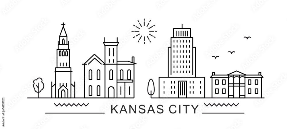 Kansas City Line View. Poster print minimal design.