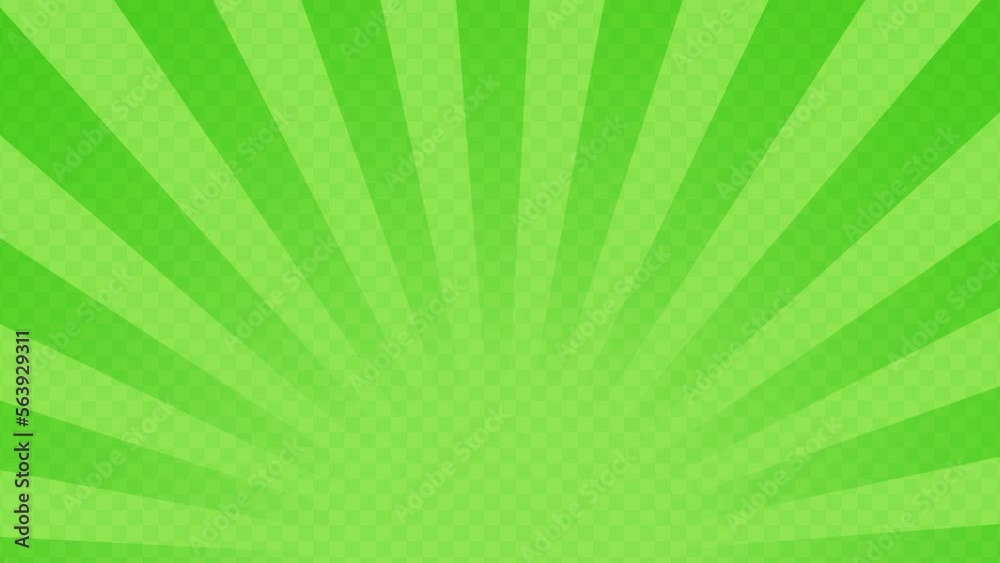 Green shiny lines radiate and spin on the checkered loop background from below Green shiny lines radiate and spin on the checkered loop background from below