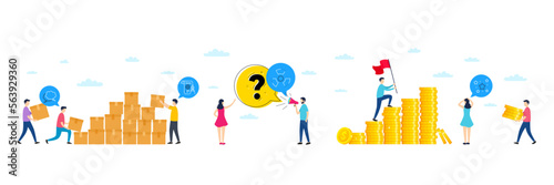 Set of Speech bubble, Divider document and Chemical hazard line icons. People characters with delivery parcel, money coins. Include Stars icons. For web, application. Vector