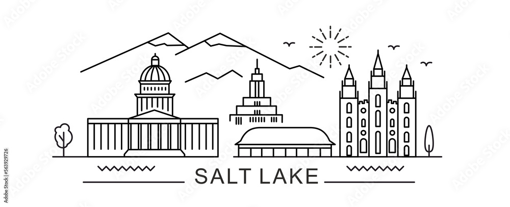 Salt Lake City Line View. Poster print minimal design.