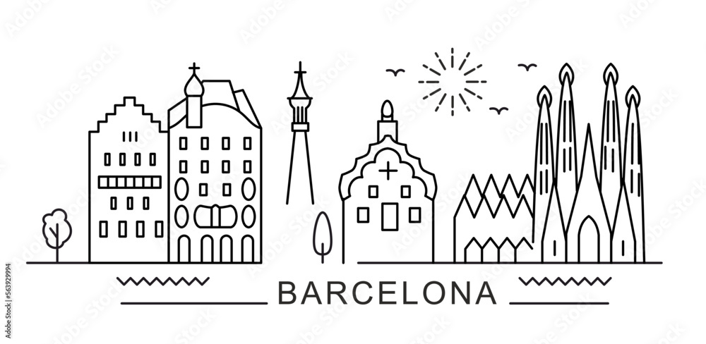 Barcelona City Line View. Poster print minimal design.