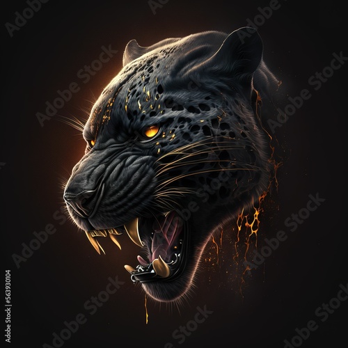 Stunning angry black panther portrait ,made with Generative AI