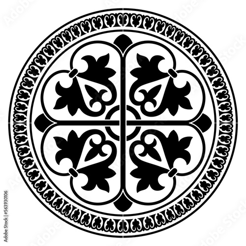 Byzantine ornament in a circle. Sketch for printing and making a stencil.