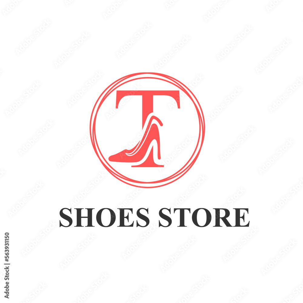 Initial T Letter with Female Shoes High Heels for Ladies Shoes Store, Shoes Fashion Company Logo Idea Template Initial T Letter with Female Shoes High Heels for Ladies Shoes Store, Shoes Fashion Company Logo Idea Template
