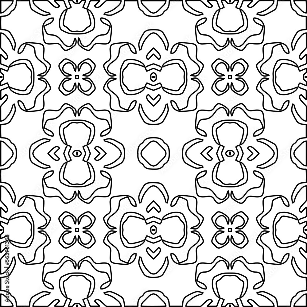 Stylish texture with figures from lines.
Abstract geometric black and white pattern for web page, textures, card, poster, fabric, textile. Monochrome graphic repeating design. 