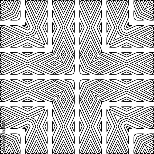 Stylish texture with figures from lines. Abstract geometric black and white pattern for web page, textures, card, poster, fabric, textile. Monochrome graphic repeating design. 