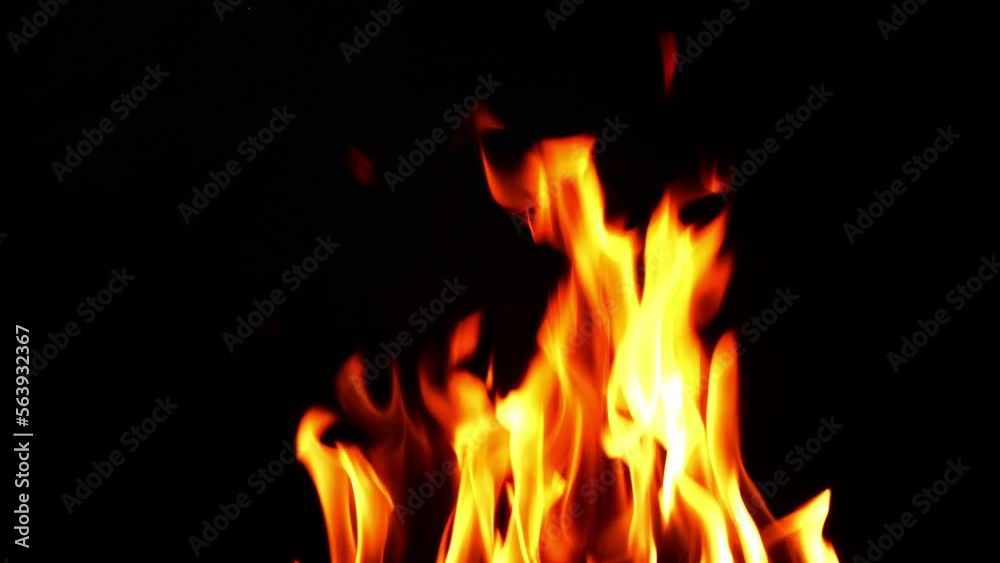 fire flame slow motion burning and glowing on blackg screen background