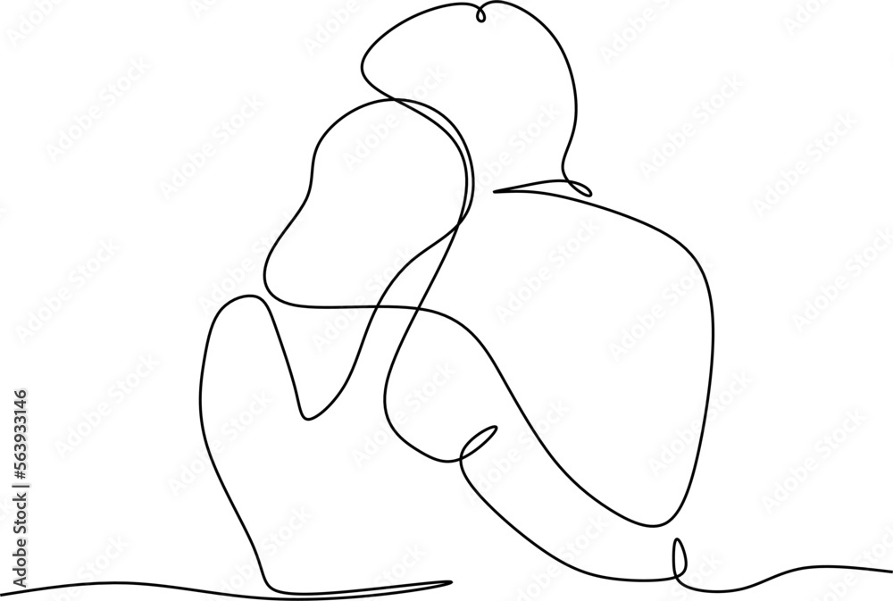 Vecteur Stock People embracing in continuous line art drawing style. One  person giving the shoulder to another. Support and backing. Minimalist  black linear sketch isolated on white background. Vector illustration