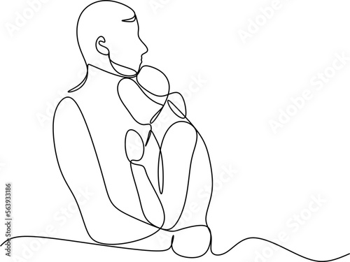 People embracing in continuous line art drawing style. One person giving the shoulder to another. Support and backing. Minimalist black linear sketch isolated on white background. Vector illustration