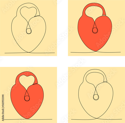 Castle in continuous line drawing style. Portable padlock with keyhole minimalist black linear sketch isolated on white background. Vector illustration. valentine