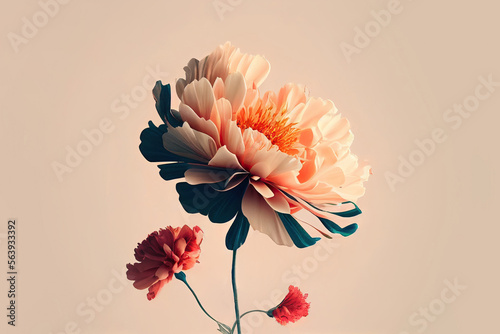 Flowers on a cream colored background. Generative AI photo