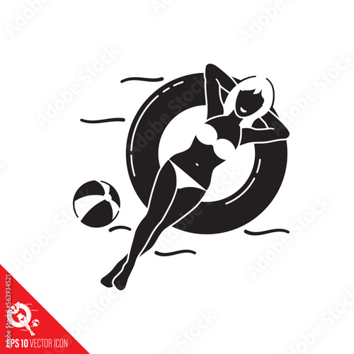 Girl in Bikini on floater in pool vector icon