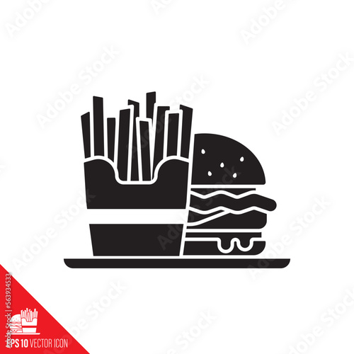 French fries and burger menu vector icon