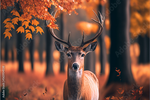 Deer in autumn forest. Digital designer cartoon art illustration.3D render. photo