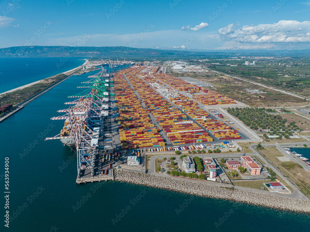Aerial view of the port of Gioia Tauro, Calabria Italy. Goods loading and  unloading operations. Container. Import and export. Global trade. Movement  of goods by ship. Transportation. 31-08-2022 Stock Photo | Adobe Stock