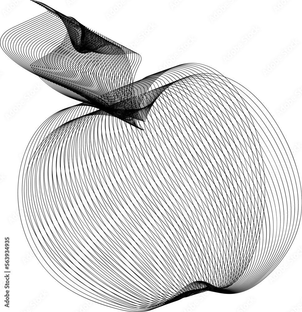 Black and white illustration of an apple. Apple from lines. Blend lines. Black and white illustration of an apple. Apple from lines. Blend lines.