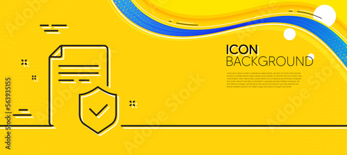 Insurance policy line icon. Abstract yellow background. Risk coverage document sign. Policyholder symbol. Minimal insurance policy line icon. Wave banner concept. Vector