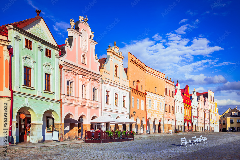 Telc, Czech Republic. Historical city, Moravia famous world heritage. Hradce Square.