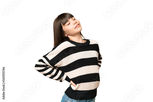 Little girl over isolated green chroma key background suffering from backache for having made an effort