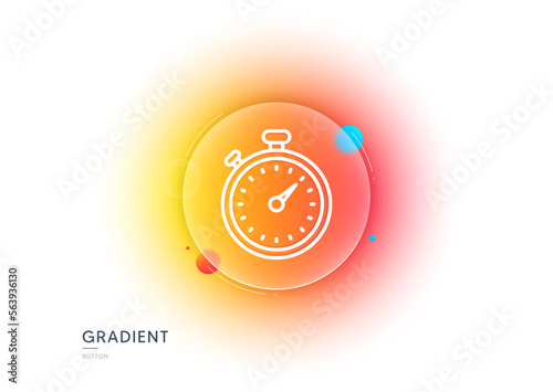 Timer line icon. Gradient blur button with glassmorphism. Stopwatch symbol. Time management sign. Transparent glass design. Timer line icon. Vector