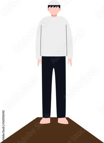 a man wearing a white koko shirt and black trousers with a cap is preparing to pray
