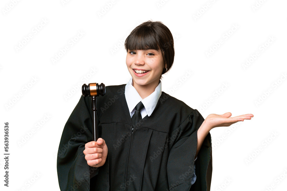 Little girl playing as a Judge over isolated background with shocked facial expression Little girl playing as a Judge over isolated background with shocked facial expression