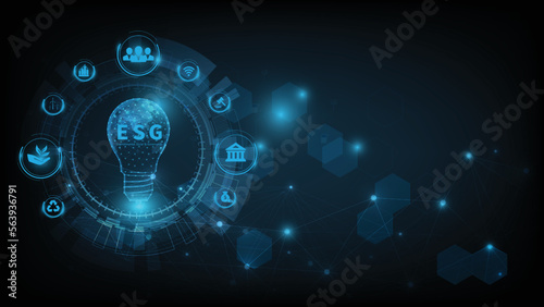 Sustainable business on networked connection vector illustration on blue color background. ESG icon concept .Environmental,Social and Corporate Government.