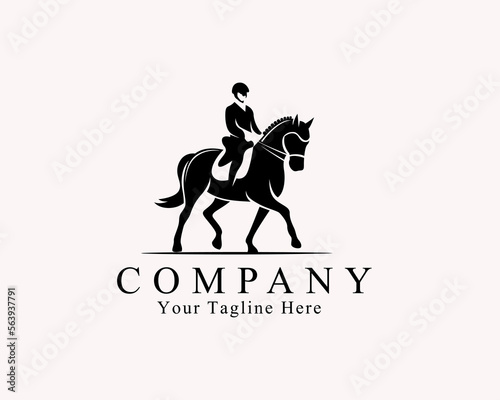Foto rider walking horse racing equestrian symbol logo design template illustration i