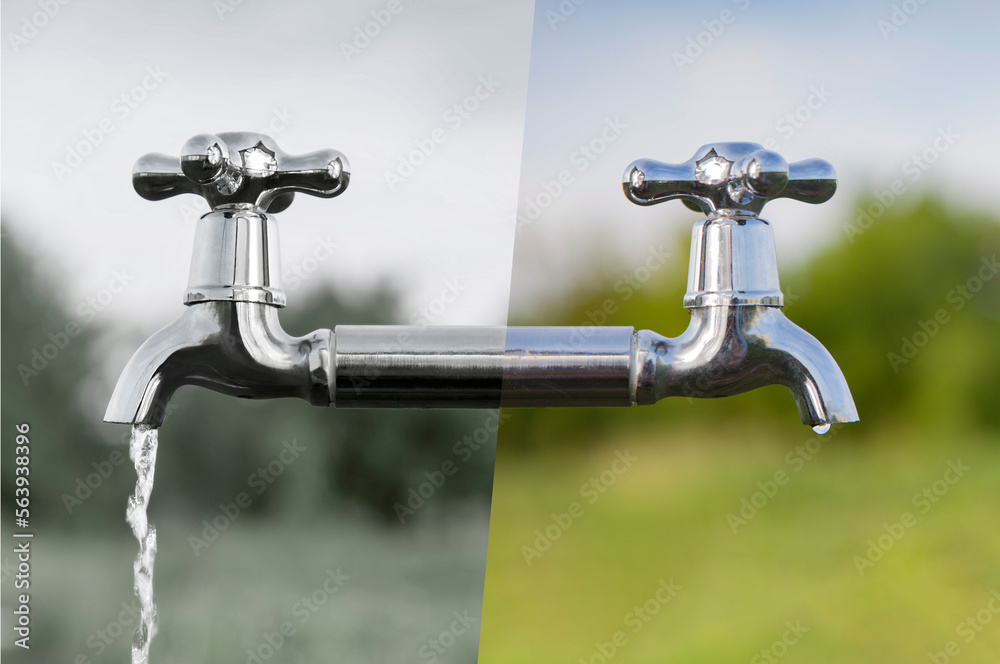 leaky faucet and good faucet ecological concept save nature ecology outdoors leaky faucet and good faucet ecological concept save nature ecology outdoors
