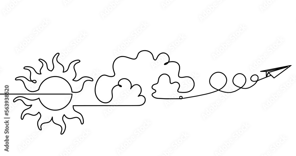 Abstract sun with paper plane as line drawing on white background. Vector Abstract sun with paper plane as line drawing on white background. Vector