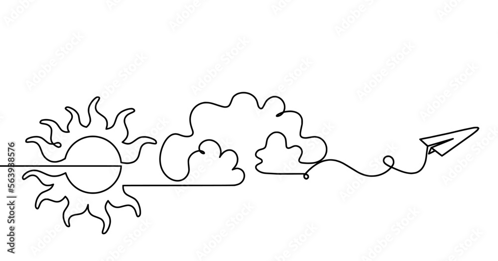 Abstract sun with paper plane as line drawing on white background. Vector Abstract sun with paper plane as line drawing on white background. Vector