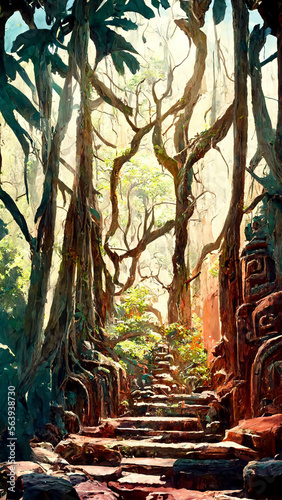 forest Mayan style door background illustration art Generative AI Content by Midjourney